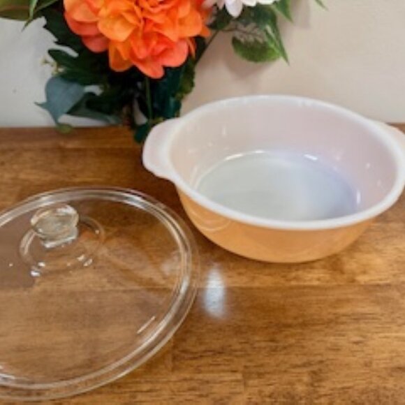 Fire King Peach Lustre Copper Tint Casserole Dish with Lid Vintage Anchor Hockin - Picture 6 of 7